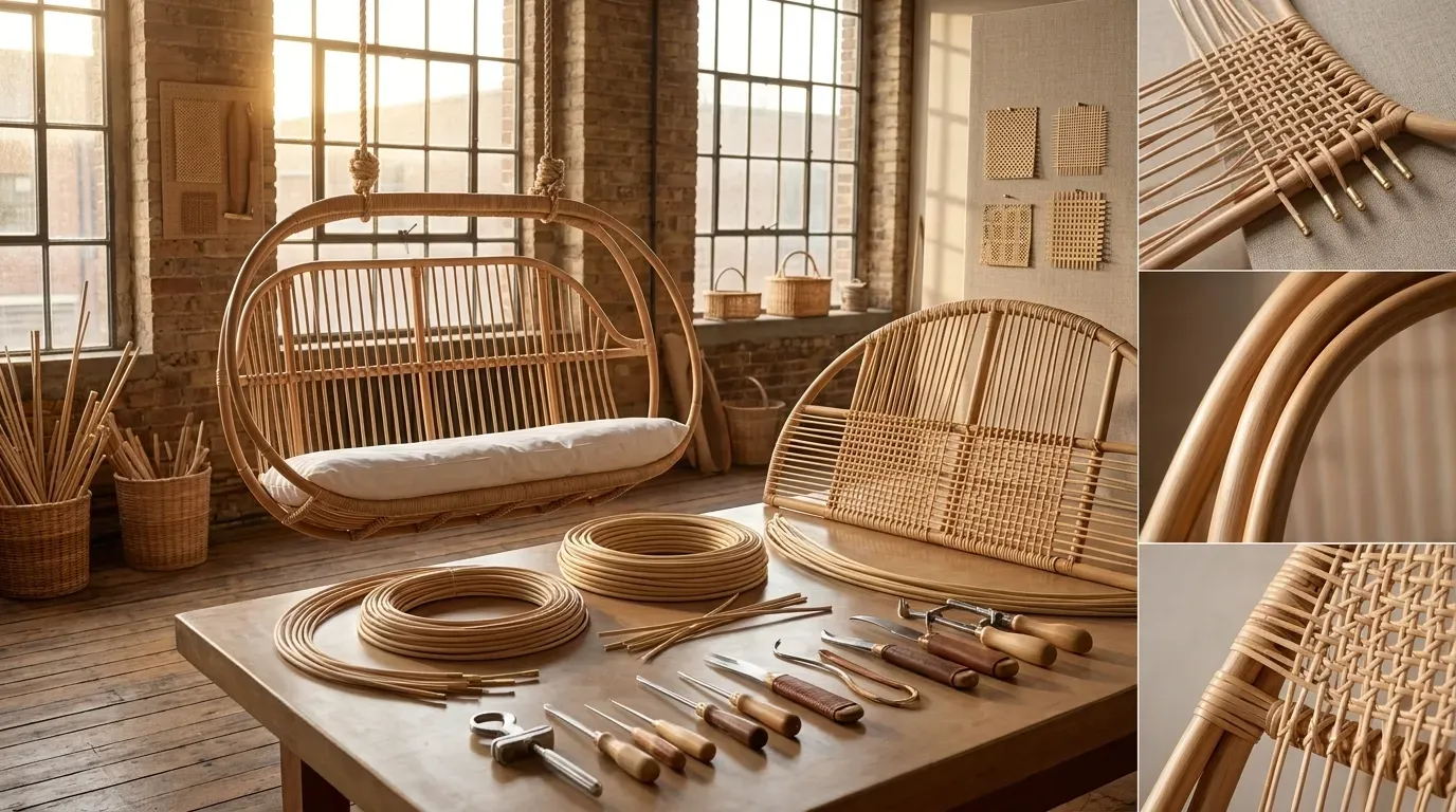 Handcrafted Rattan Cane Swing Weaving Craftsmanship